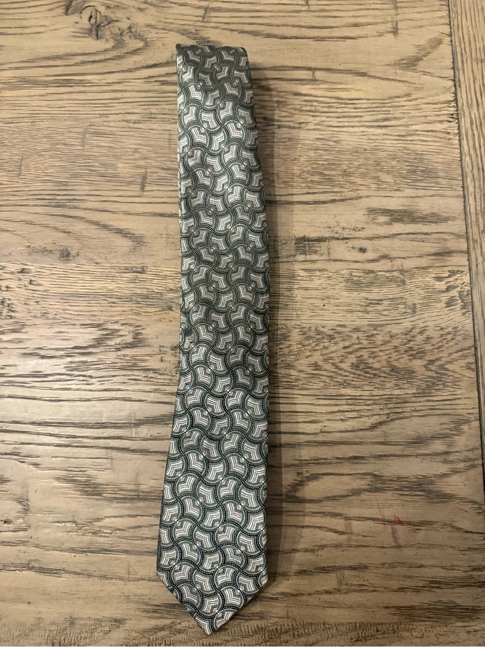 Joseph Abboud Green and White Geometric Silk Tie